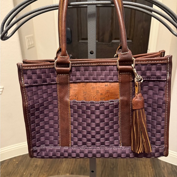 NWOT Consuela Vintage Purple Woven Handbag/Tote with Brown Leather Trim - Picture 2 of 6